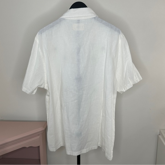 NWT Folk White Casual Linen Button Down Shirt with Black/Ivory Embroidery XL - Picture 6 of 6